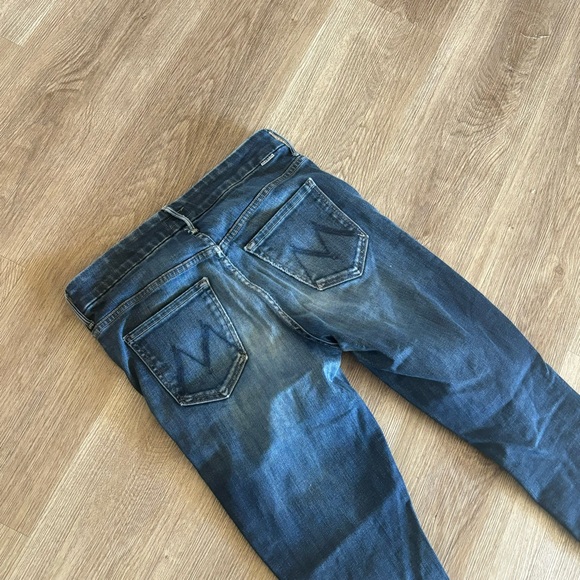 MOTHER High Waisted Looker Ankle Fray Jeans Raw Hem Dark Wash Night Owl Size 29 - Picture 5 of 12